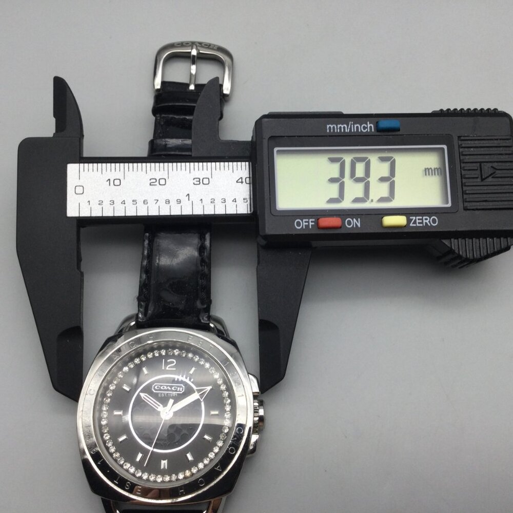 Coach Watch Women 39mm Silver Tone Black Logo Dial Crystals Leather New Battery - Picture 13 of 15